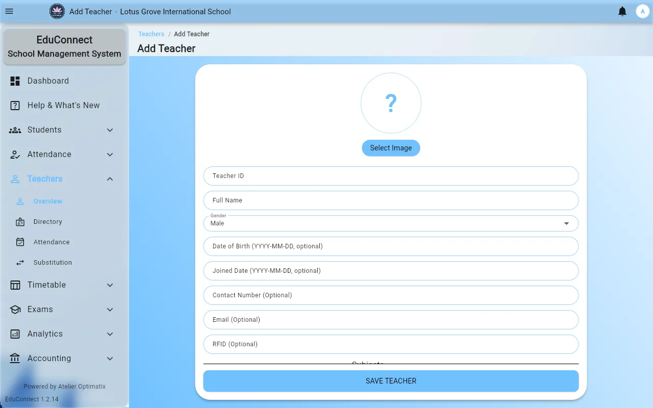 tutorial add a teacher